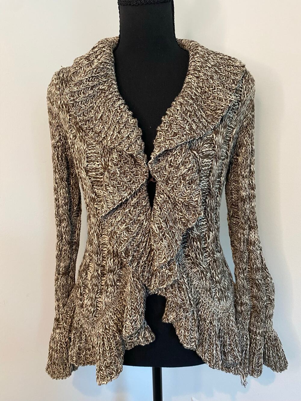 INC International Concepts Knit Cardigan Ruffle Collar Boho Size M Petite